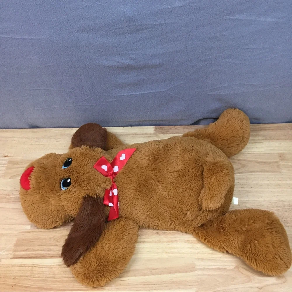 Large Floppy Brown Puppy Dog Plush Stuffed Animal Red Heart Ribbon 29 Inch Toy